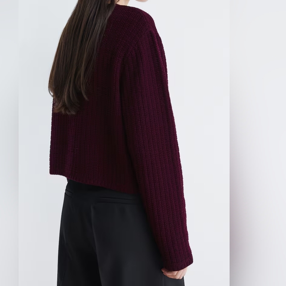 NWT H&M Cotton Blend Short Slim-fit Textured-knit Cardigan Burgundy Red XS M XL - Picture 4 of 6
